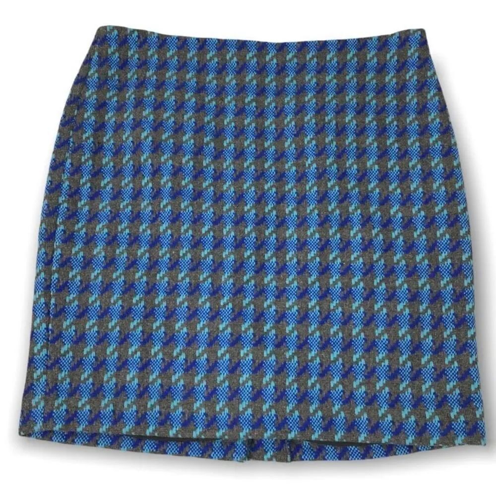 Talbots Womens Wool Blend Houndstooth Pencil Skirt size 10P Gray Blue